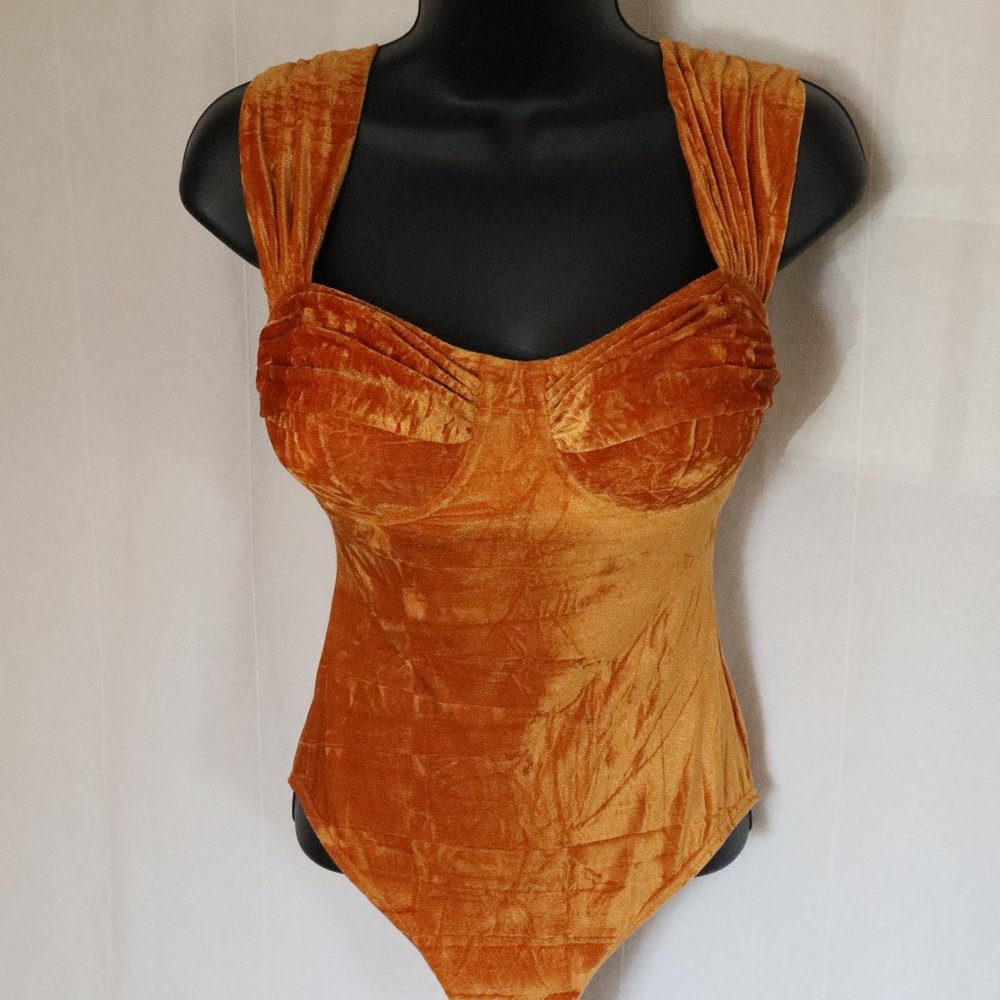 Luscious 60s Rust Crush Velvet One-Piece Swim Suit